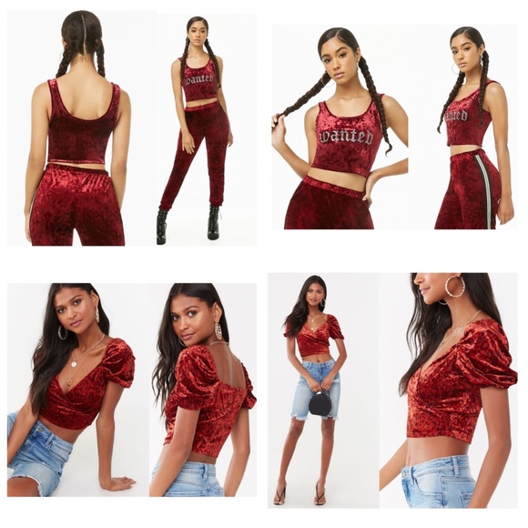 2 FOREVER 21 Crushed Velvet Tops Jrs Medium - Picture 1 of 16